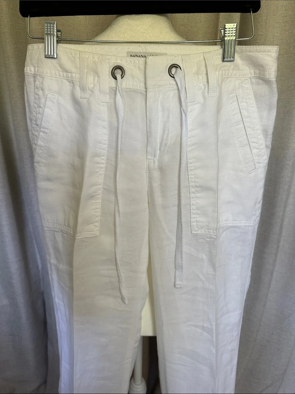 Banana Republic White Linen Drawstring Trousers